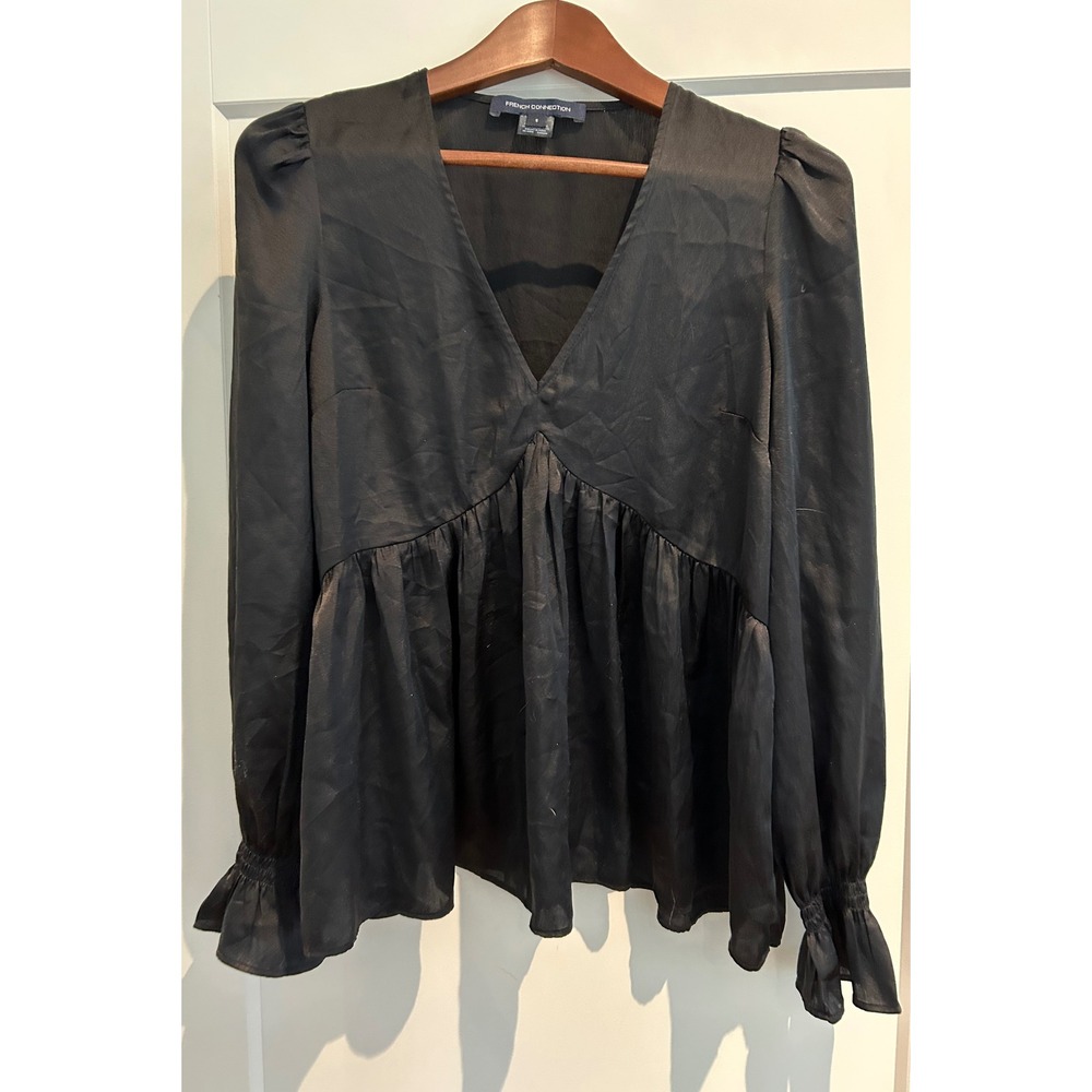 French Connection small Poets sleeve blouse satin Holiday‎ Party office